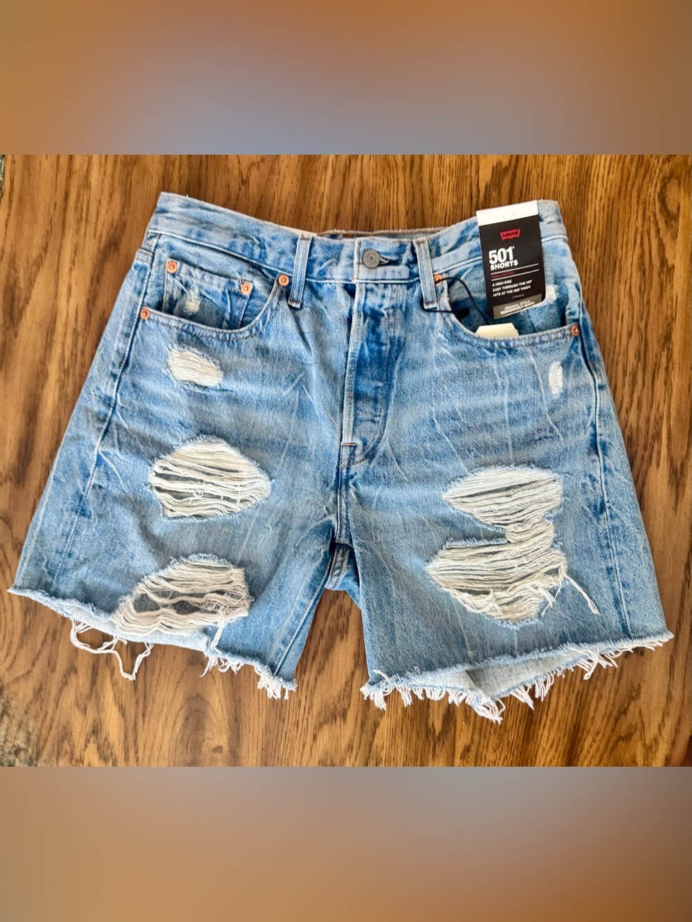 Levi's Distressed High-Waist Denim Shorts - Light Blue